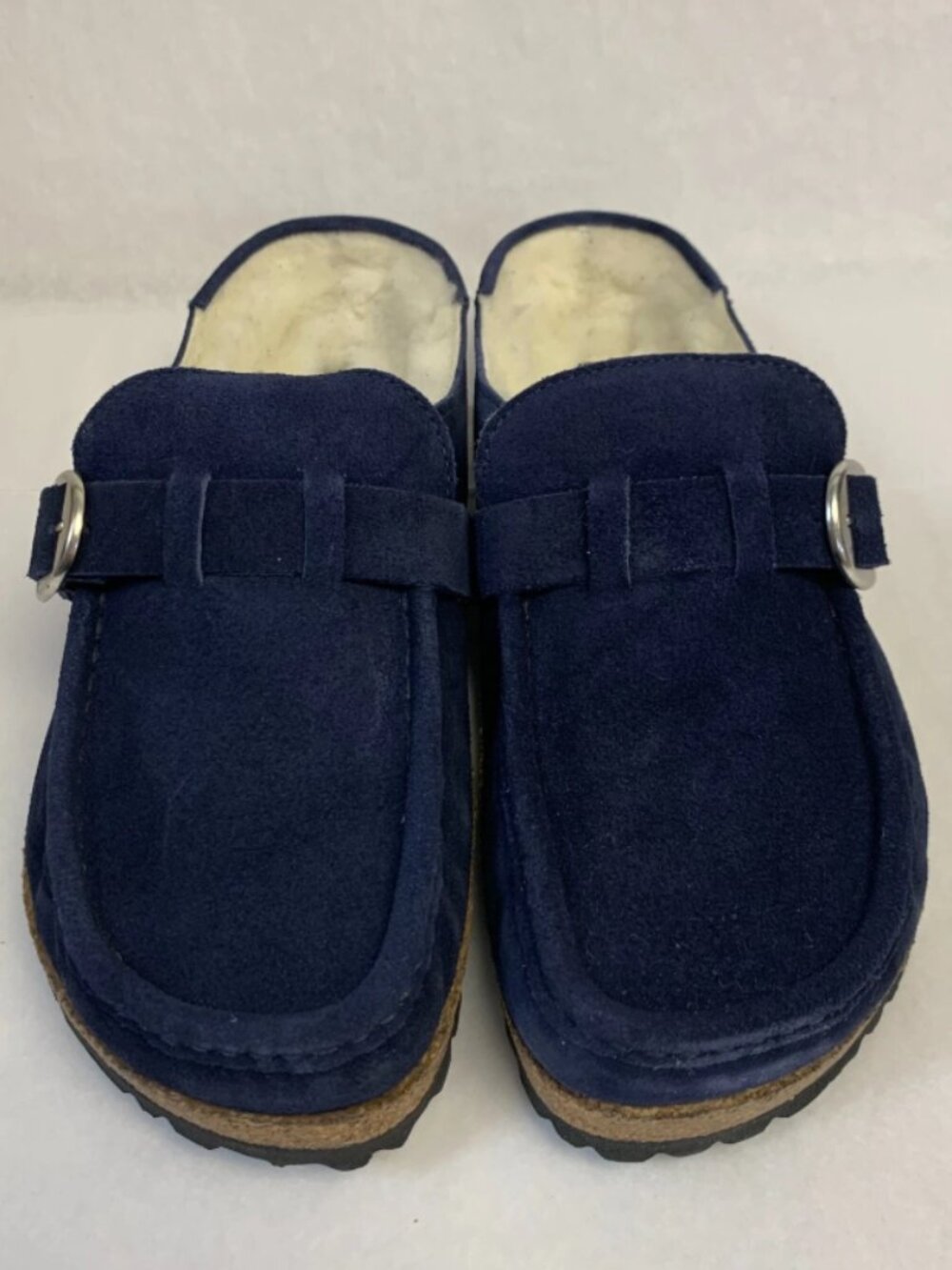 Birkenstock Buckley Shearling Navy Suede Leather Narrow Width Clogs
